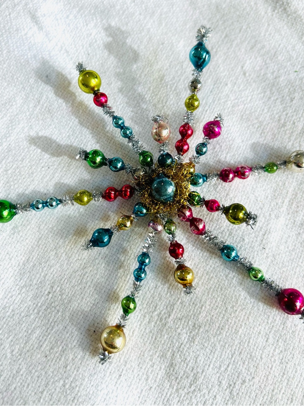 Vintage repurposed holiday star burst Christmas Ornament